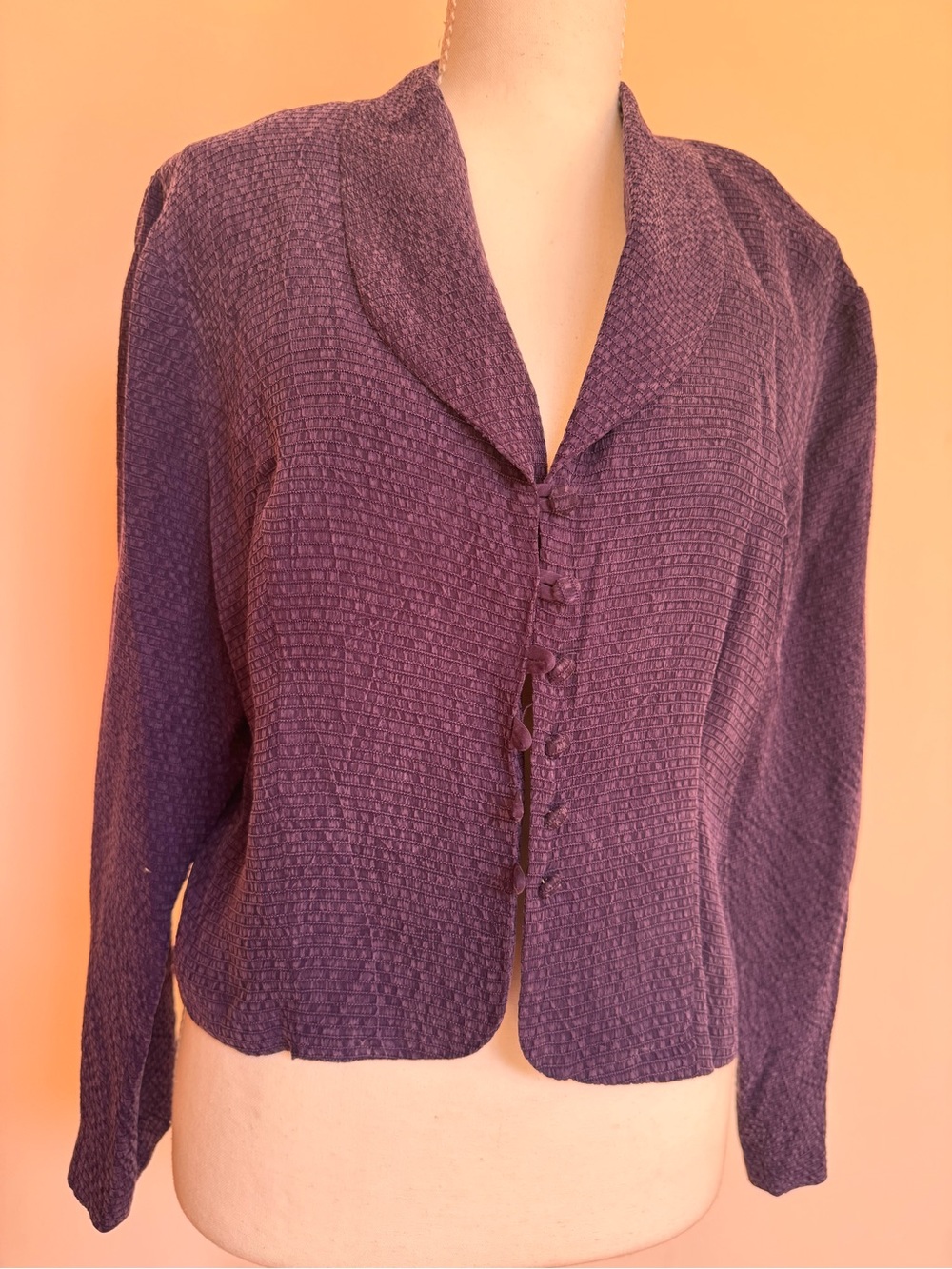 Purple Textured Button-Front Blouse